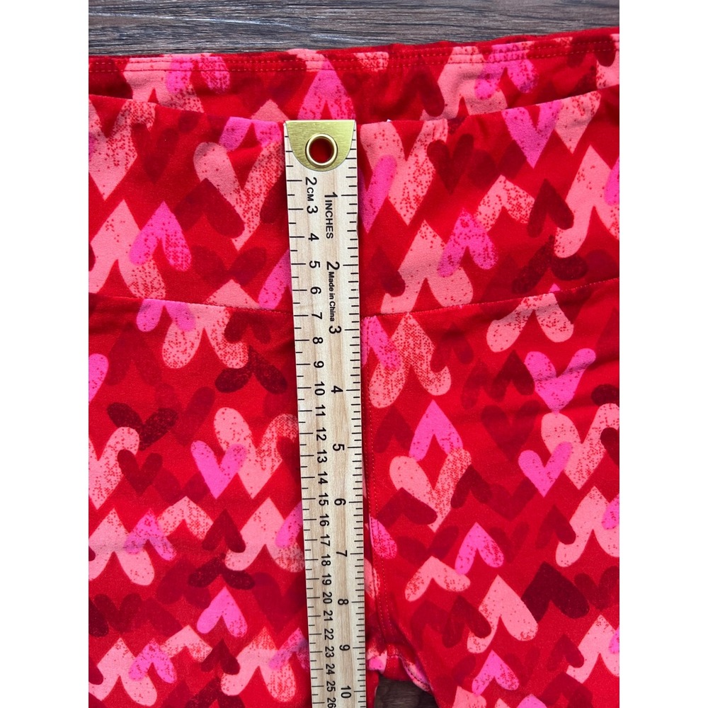 LuLaRoe Red Pink Heart Print Leggings OS Valentine's Day High Waist Soft Stretch - Picture 2 of 5